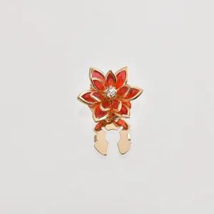 Vintage red lotus flower scarf buckle retro gold tone crystal collar clip chic women jewelry