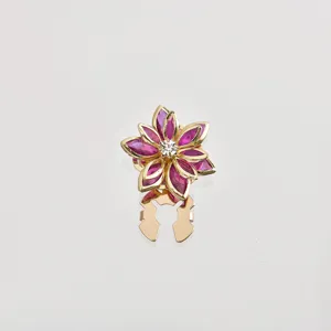 Vintage gold flower scarf buckle brooch clip with pink crystal gems for women elegant wear.