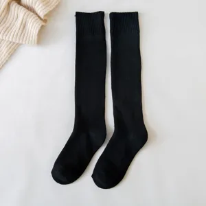 Thickened winter cotton high tube socks for women, warm knit fleece lined long calf socks.