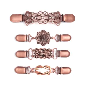 Ensemble de quatre clips de cardigan en cuivre antique pinces de châle rétro col bijoux