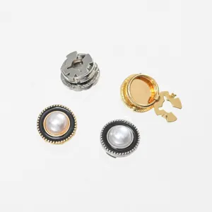Elegant pearl metal buttons for women shirts, chic collar and scarf decorative pins wholesale.
