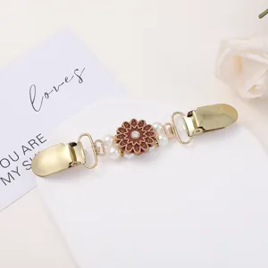 French vintage pearl rhinestone scarf clip hollow shawl clip elegant women jewelry detail