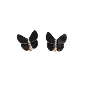 Boutons de manchette papillon en email noir elegant avec des strass et une bordure dobee.