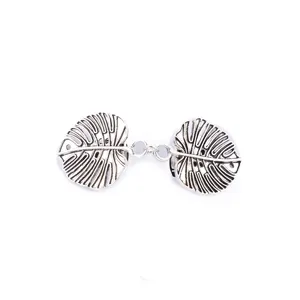 Retro silver leaf cardigan clip shawl collar buckle symmetric metal fashion accessory