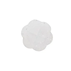 Detailed close-up of clear glitter silicone flower piece featuring central cross slit.