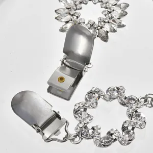 Exquisite rhinestone crystal sweater collar clip detailed close up view for anti glare fashion