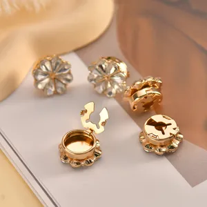 Gold flower rhinestone magnetic buttons for shirts, elegant decorative snaps and accessories.