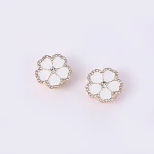 Boutons de Manchette Fleurs Émail Strass Élégants Boutons de Chemise Métal Doré