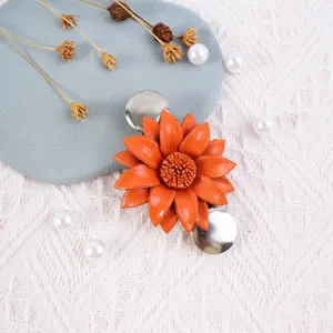 Handcrafted genuine leather flower brooch shawl clip stylish vintage collar piece