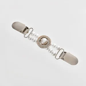Elegant pearl rhinestone sweater clip collar guard anti-glare clothing accessory detail view