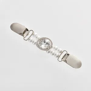 Pearl Rhinestone Cardigan Clip Vintage Sweater Chain Anti-Glare Shawl Brooch Pin