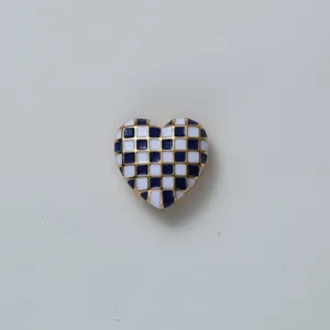 Blue and white checkered heart shaped cufflink detail shirt clothing decoration piece