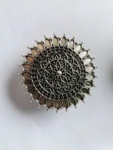 Vintage silver metal floral scarf clip ethnic mandala shawl buckle collar accessory