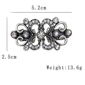 Vintage rhinestone sweater clip shawl collar clasp silver metal fashion accessory 5.2cm