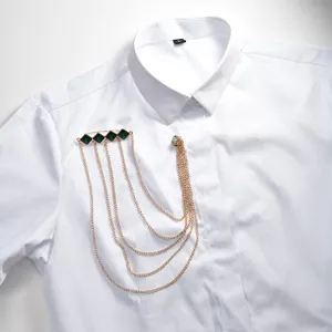 European American Rhombus Rhinestone Brooch Suit Jacket Multi Layer Chain Tassel Chest Pin Fashion Jewelry Accessory