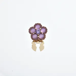Elegant purple rhinestone flower brooch scarf buckle luxury crystal shirt cuff link chic item