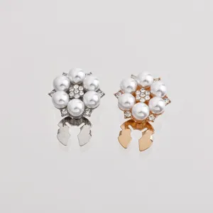 Boutons de Manchette Floraux en Alliage Strass Perle Artificielle Boutons de Chemise Élégants Boutons Décoratifs Luxe Léger pour Femmes