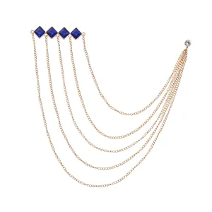 European American rhombus rhinestone brooch suit jacket versatile chain fashion clothing accessory