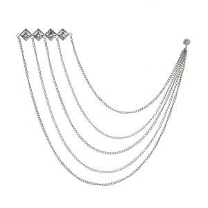 Detailed view of luxury multi-layer rhinestone chain brooch for chic suit decoration.