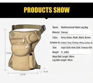 Dettaglio dimensioni borsa da gamba tattica in tela 32x23x6cm con cinghie regolabili