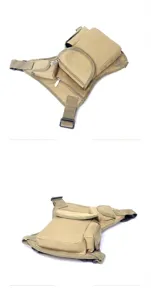 Vedute multi-angolo di una borsa da gamba tattica kaki che mostrano vari dettagli