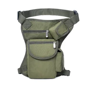 Dettaglio del borsello da gamba tattico ad alta capacità con tasche multiple in tela