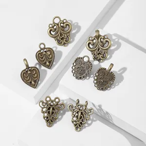 Vintage bronze metal shawl clips cardigan collar brooches set elegant hollow design jewelry