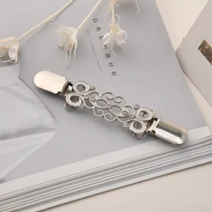 Clip per cardigan in metallo color argento vintage fermaglio per scialle e collo strass.