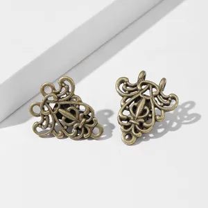 Detailed view of vintage bronze carved cloak clips, retro cardigan collar clasps for women.