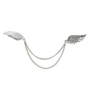 British style alloy wing brooch double chain collar pin rhinestone shirt clothing accessory