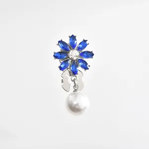Creative fashion blue rhinestone flower shirt collar clip brooch elegant women apparel accessory