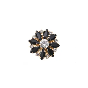 Gold metal rhinestone flower decorative button for luxury suit shirt sweater apparel.