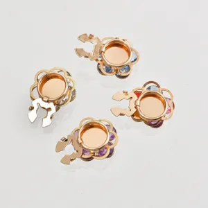 Gold-toned crystal camellia flower brooch cufflink base scarf buckle accessories 4pcs