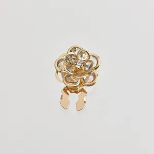 Gold camellia flower scarf ring brooch crystal rhinestone shirt cuff clip accessory elegant chic