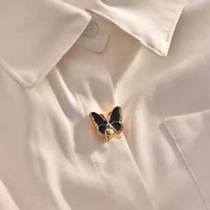 Women 3D Butterfly Rhinestone Shirt Collar Pin Brooch Anti-exposure Decorative Jewelry