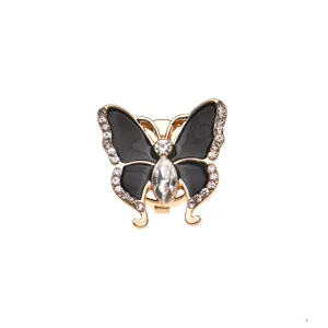 Women Rhinestone Butterfly Shirt Cufflinks Gold Plated Collar Decor Fashion Accessory