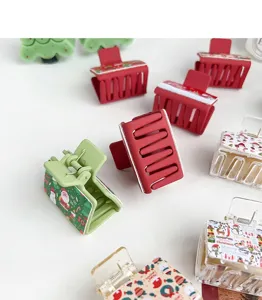 Christmas hair claw clips cute red green square hair accessories for women girls holiday gift