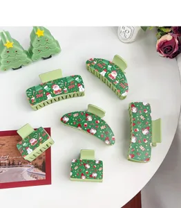 Christmas Hair Claw Clips Set Green Santa Snowman Acrylic Shark Hair Accessories New Year