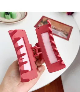 Red square hair claw clip detail, anti-slip design for secure and stylish daily updos.