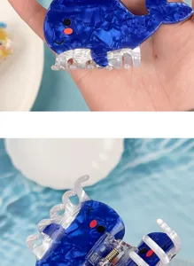 Détail pince à cheveux baleine bleue, pince requin mignonne en acétate pour femmes et filles.