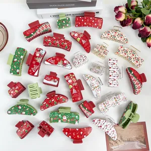 Christmas Hair Claw Plastic Shark Clip Santa Claus Snowflake Festive Hair Accessories For Women