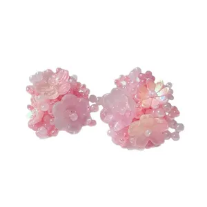 Pink beaded flower shirt buttons set cute cuff decorative accessories for women fashion