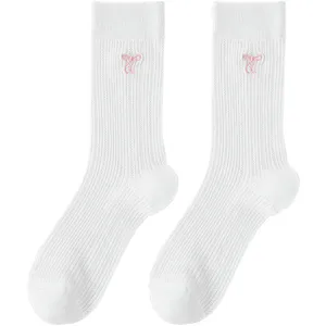 Women Casual Cotton Mesh Crew Socks Sweet Bow Embroidery Ballet Style Slouch Socks Summer Breathable Daily Socks
