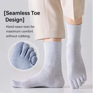 Calcetines con dedos para hombre de algodón transpirable, cómodos sin costuras.