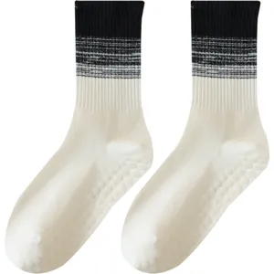 Women's Yoga Socks Athletic Pilates Anti Slip Breathable Cotton Gradient Crew Socks For Fitness Sports