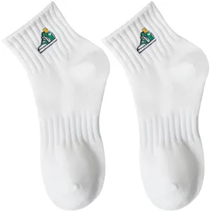 Men Casual Cotton Blend Short Tube Sports Socks Breathable Deodorant Embroidered Everyday Athletic Footwear