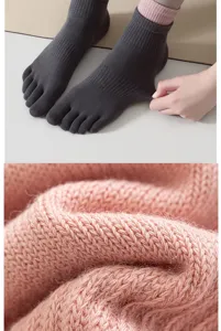 Detailed view of women's five-toe yoga socks, featuring split-toe design and soft knit fabric.