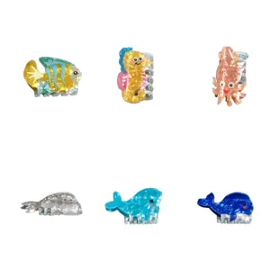 Joli ensemble de pinces à cheveux animaux marins, petites pinces requin en acrylique pour femmes.