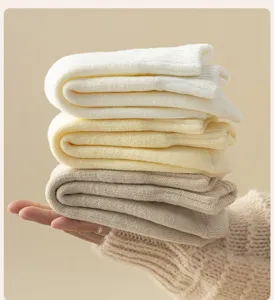 Thickened cashmere wool winter socks detail, warm mid-tube floor sleep socks for women.