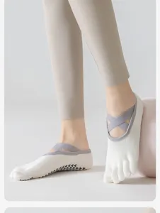 Non-slip five toe yoga socks for women pilates fitness dance sports training detail view.